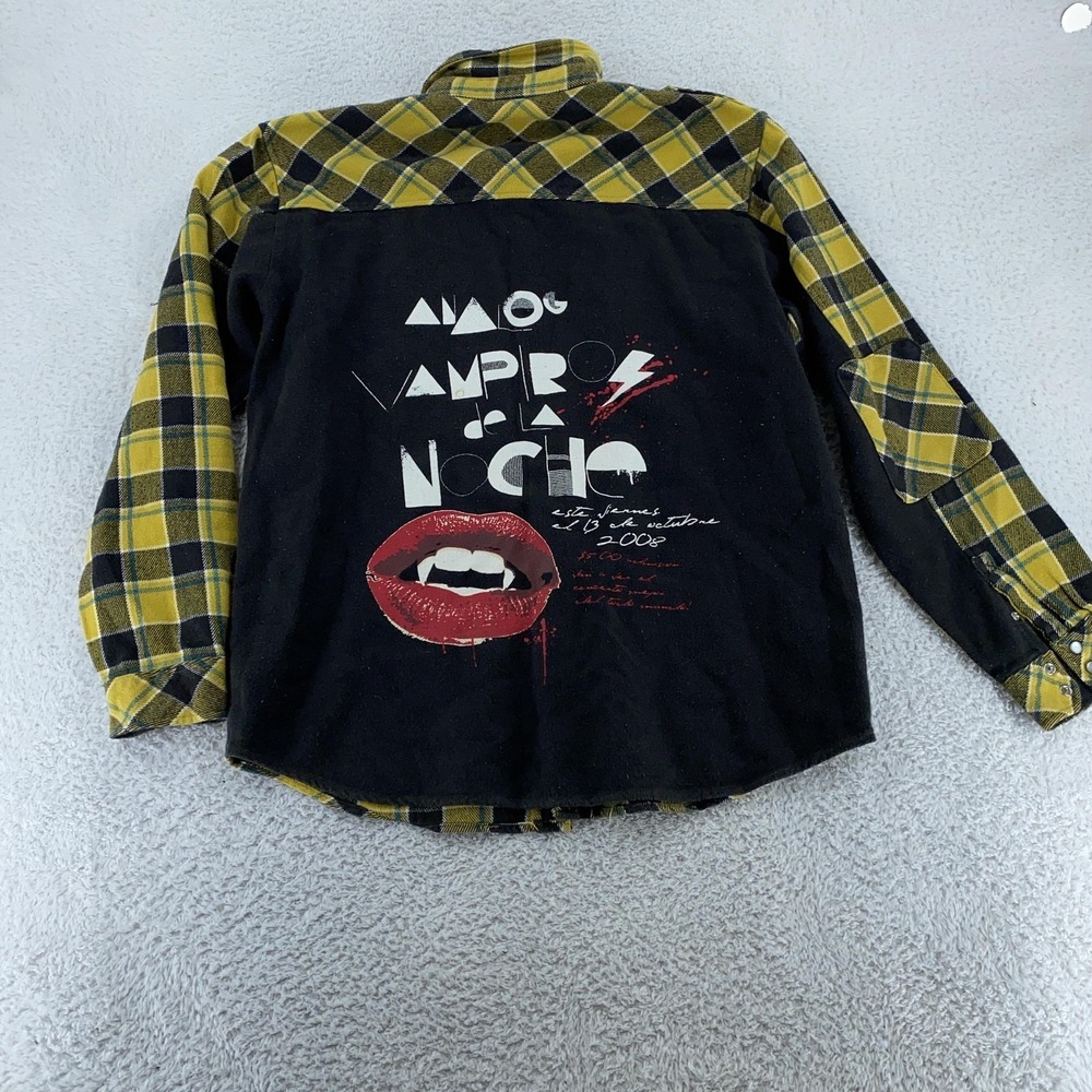 Analog Flannel Patchwork Plaid Pearl Snap Shirt Large Vampiros De La Noche - Picture 2 of 9